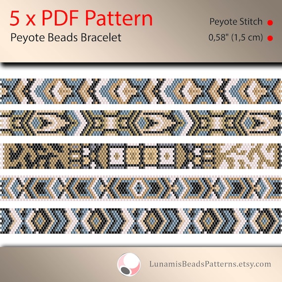 5 X Pattern Peyote for Narrow Bracelet, Odd Count, Beads Stitch