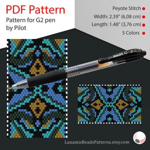 Peyote pen cover patterns, pattern for G2 pen by Pilot, pen wrap, peyote patterns, beading, peyote stitch, digital file, pdf pattern #065PG2
