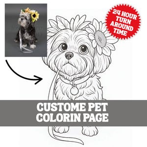 Custom Pet Portrait Coloring Page, Coloring Book Page Custom from Photo, Personalized Pet Art Gift,  Cute Dog Illustration Download