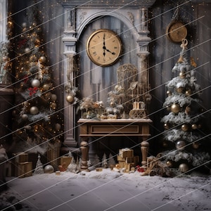 Escena navideña de invierno: Fondo digital festivo (16x24)