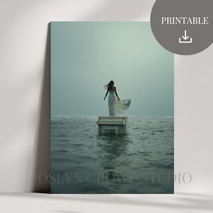Ocean Piano Woman Art Print: Seralisum Digital Download