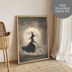 Witch Digital Print, Vintage Halloween Wall Art, Spooky Witch Poster, Gothic Moon Printable, Halloween Witch Decor, Instant Download