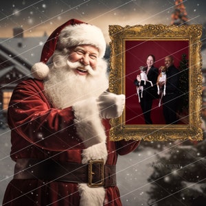 Papá Noel con marco dorado - Superposición de fotos navideñas (Descarga digital)