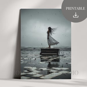 Surrealist Piano Woman Art Print: Sheet Music Digital Download