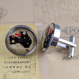 Boutons de manchette en résine, drapeau de l'Australie, souvenir koala kangourou wombat visage Australiana, ronds ou carrés, boutons de manchette pour hommes, 100 % acier inoxydable
