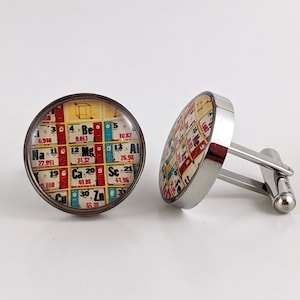 Resin cufflinks vintage chemistry periodic table round or square men&#39;s cuff links 100% stainless steel science chemical elements Fathers Day