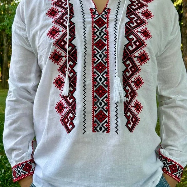 Men traditional shirt , Man Folk shirt in big sizes 4XL , 5XL , 6XL , Cotton Men Shirt , Folk men embroidery Shirt, men Balkan shirt