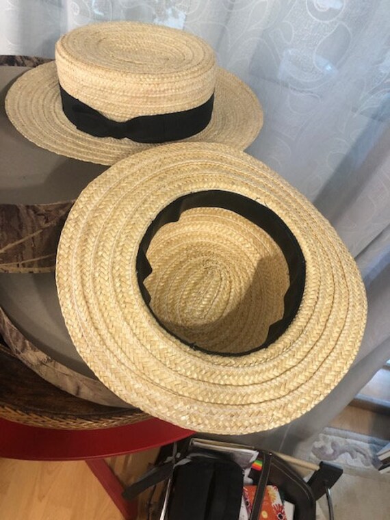 SALE Antique French Straw Boater Hat 