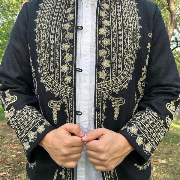 Folk Men Jacket , Men Traditional Jacket , Embroidery Men Jacket , Men Balkan jacket, husband gift, father gift , Festival jacket