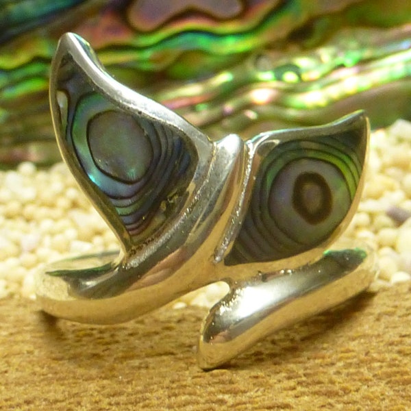 Ring Silber , Motiv Walflosse , mit Abalone Muschel , aus Sterlingsilber gearbeitet , Gr. 61 - 19.4