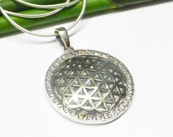 Pendant silver, motif flower of life, sterling silver, zirconia stones, protective symbol