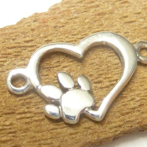 Accesorios de joyería, piezas de plata, piezas intermedias, motivo Pet Loves Heart, de plata de ley 925, 6 unidades