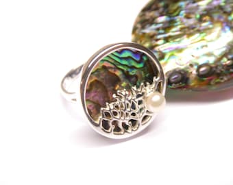 Ring silver, abalone shell, made of sterling silver, size 60 - 19.1