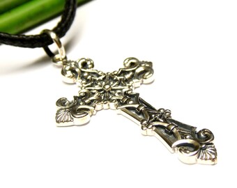 Anhänger Silber , Motivanhänger " Kreuz " mit Ornamenten , aus Sterlingsilber massiv gearbeitet ,  Schmuck Unisex , Schutzsymbol