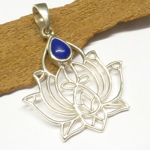 Pendant silver stones, motif pendant &quot;Lotus&quot;, real lapis stone, made of sterling silver, filigree, protective symbol