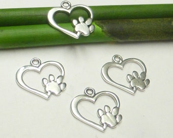 Jewelery accessories, silver parts, motif Pet Loves Heart, made of 925 sterling silver / pack of 6