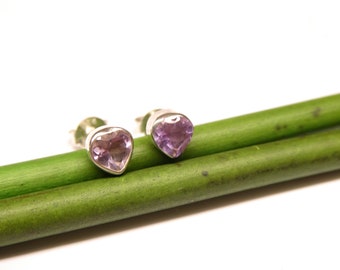 Ohrstecker Amethyst , 6 x 6 mm ,  mit  Sterlingsilber eingefasst ,  Schmuck Unisex