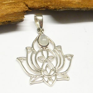 Pendant silver stones, motif pendant &quot;Lotus&quot;, real moonstone, made of sterling silver, filigree, protective symbol