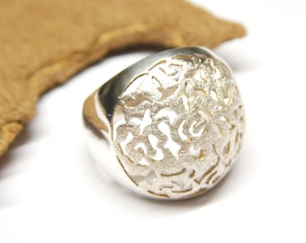 Ring Silber Ornamente , Sterlingsilber teils mattiert , Gr. 58 - 18.5  ,  Schmuck Damen