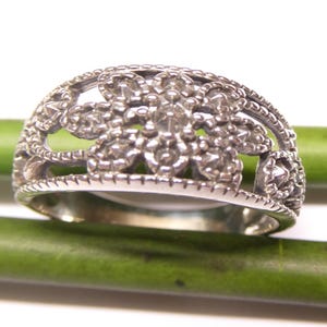 Band ring silver ornaments flower, size 59, sterling silver, women&#39;s rings