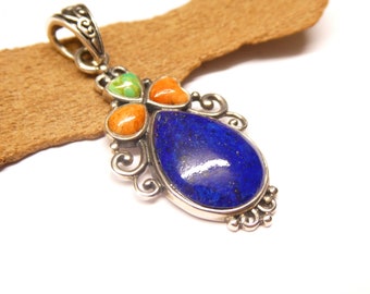 Pendentif lapis en argent, en argent sterling, bijoux pour femmes