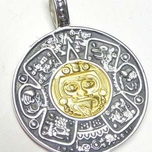 Anhänger Silber teils vergoldet , Motivanhänger Maya Kalender , Sterling Silber , Schutzsymbol , Schmuck Unisex Bild 4