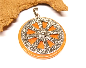 Silver pendant "Celtic motif", orange agate stone, sterling silver