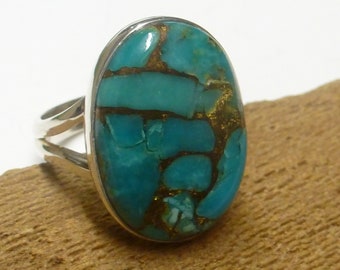 Ring silver with turquoise , made of 925 sterling silver, size 59 - 18.8 , gift, jewelry for women