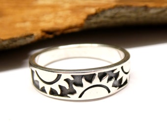 Bague en argent, motif anneau "Soleil", en argent sterling, taille. 56 - 17,8