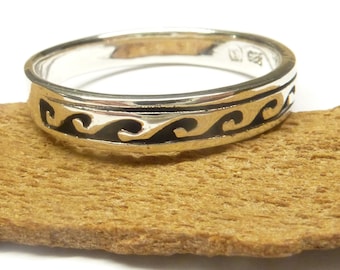 Ring zilver, bandringmotief "golf", gemaakt van sterling zilver, maat. 56 en 61, unisex