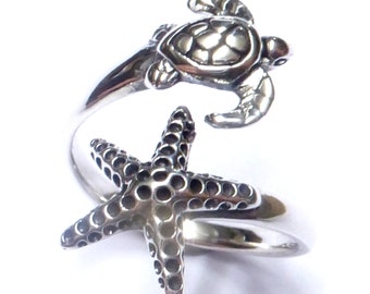 Ring zilver, bandring open, motief "schelpschildpad", sterling zilver, maat. 58 - 18,5 open, variabel van maat