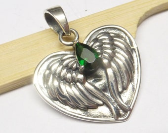 Pendant silver, motif heart with stone, made of sterling silver