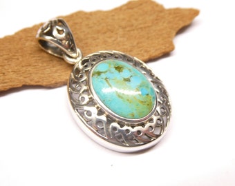 Pendentif turquoise en argent, filigrane en argent sterling, bijoux pour femmes