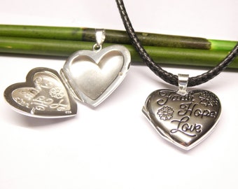 Médaillon coeur "Faith Hope Love" en argent sterling, taille 2,1 x 2,3 cm, cadeau, bijoux, amitié