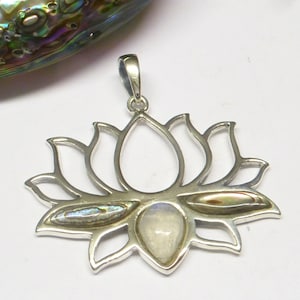 Pendant silver, motif pendant &quot;Lotus&quot;, moonstone abalone shell, made of sterling silver, gift, jewelry, friendship,