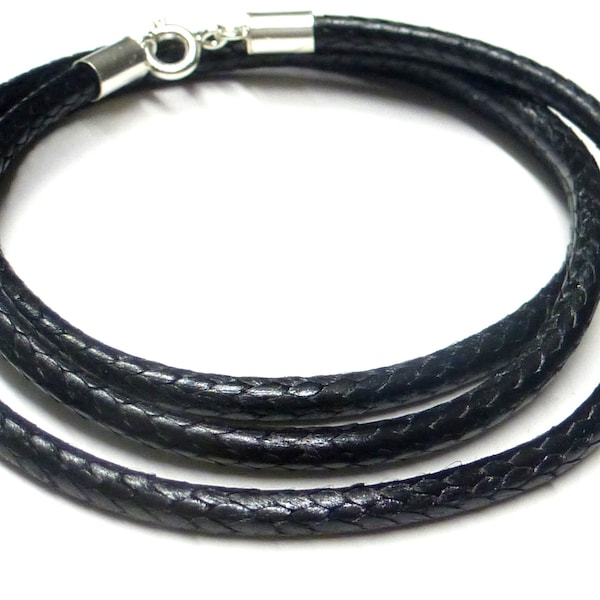 Halsband , Textilband Schlange schwarz  3 mm  Länge 55 cm,   Verschluß  Sterlingilber,  Schmuckzubehör