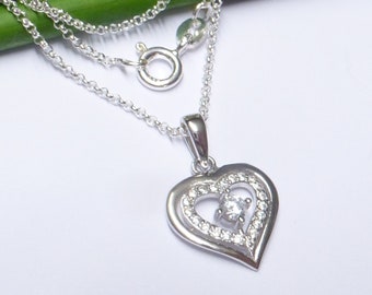 Pendant motif heart, zirconia stones, including necklace, sterling silver, jewelry for women