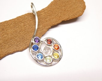 Chakra pendant silver spiral, made of sterling silver, zirconia stones, jewelry women