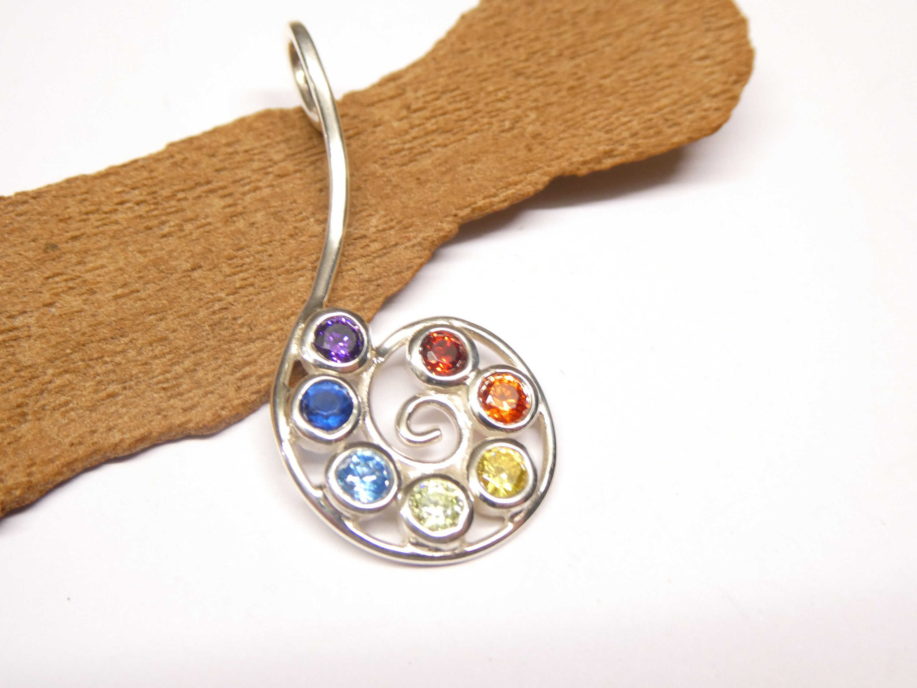 Sterling Silver Chakra Stone Spiral Pendant Sterling Silver Chakra Stone Spiral Pendant