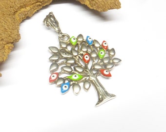 Silver pendant, tree of life motif, the third eye, made of sterling silver, protection symbol