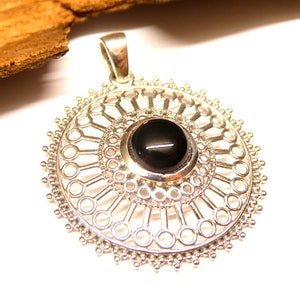 Pendant silver ornaments, onyx stone, filigree made of sterling silver
