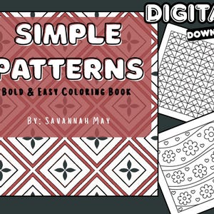 Coloring Book Digital Download | Simple Patterns Bold & Easy | 30 Coloring Pages | Printable Coloring Pages - Full Book