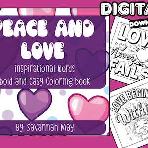 Coloring Book Digital Download | Peace & Love Bold and Easy | 30 Coloring Pages | Printable Coloring Pages - Full Book