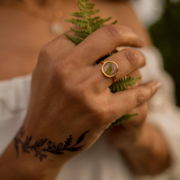 Anillo dorado helecho, anillo, joyería inspirada en la naturaleza, regalo único para mujer