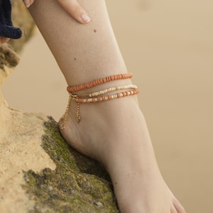 Beaded anklet, beach jewelry, coconut beads, ankle bracelet, summer bracelets, unique gift for friend