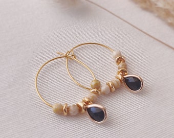 Simple Gold Boho Hoop Earrings, black and gold jewelry, unique anniversary gift ideas for wife, christmas gifts for friend