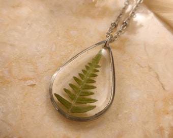 Pressed Flower golden necklace,fern jewelry, unique christmas gift idea, soul sister thoughtfull gift