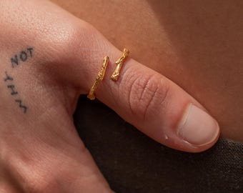 Fairycore Adjustable Gold Plated Brass Branch Ring: Cottagecore Twig Jewelry