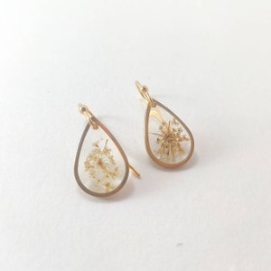 Queen Anne's Lace earrings, lace anniversary gift, homemade cottagecore earrings, pressed flower dainty jewelry, bridesmaid proposal image 5