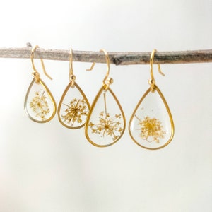 Queen Anne's Lace earrings, lace anniversary gift, homemade cottagecore earrings, pressed flower dainty jewelry, bridesmaid proposal image 6